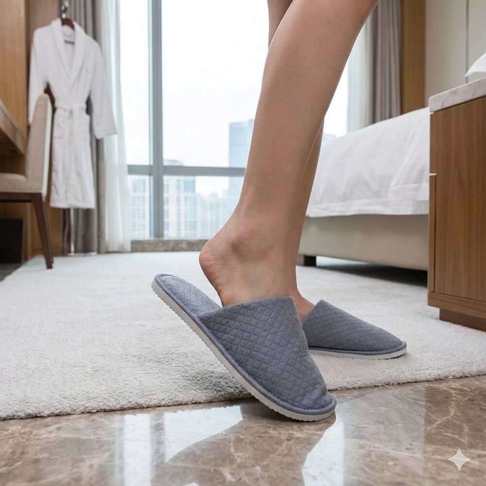 Quilted Closed Toe Slippers with Anti-Slip Sole for Guests,Travel (Unisex) - Picture 8 of 9